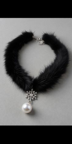 Fur Choker with Snowflake and Pearl Pendant