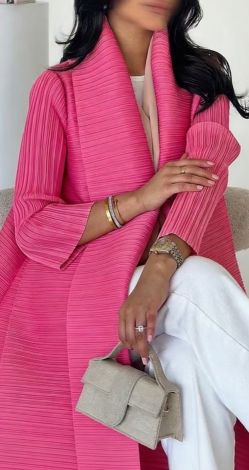 Fuchsia Pleated Maxi Cape Cardigan with Belt