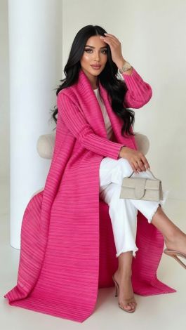 Fuchsia Pleated Maxi Cape Cardigan with Belt