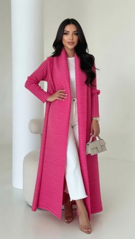Fuchsia Pleated Maxi Cape Cardigan with Belt - Image 4