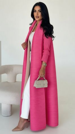 Fuchsia Pleated Maxi Cape Cardigan with Belt