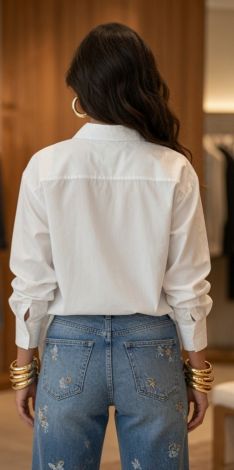 Oversized white cotton shirt with pearls - Image 6