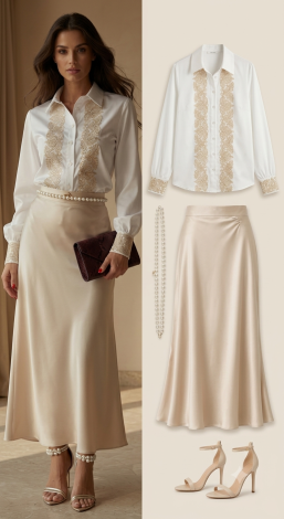White women's shirt with silk embroidery - Image 6
