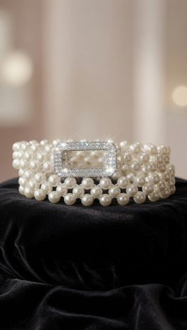 Elastic pearl belt with accent buckle