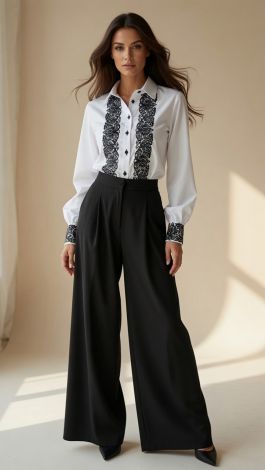 Lmt.signature premium white shirt with black lace embroidery