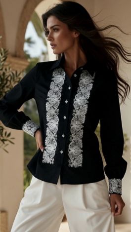 Lmt.signature black women's shirt with white embroidery