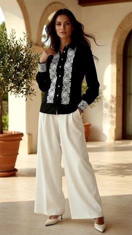 Lmt.signature black women's shirt with white embroidery