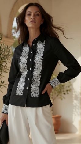 Lmt.signature black women's shirt with white embroidery