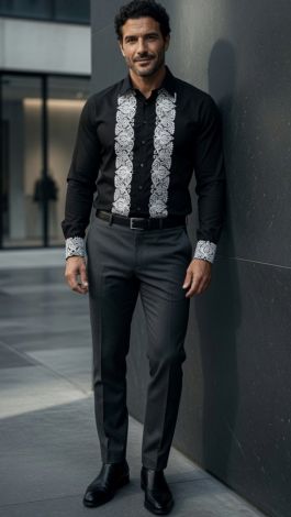 Lmt.signature men's premium shirt black with white embroidery