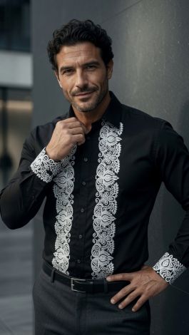 Lmt.signature men's premium shirt black with white embroidery