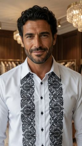 Lmt.signature men's premium shirt white with black embroidery