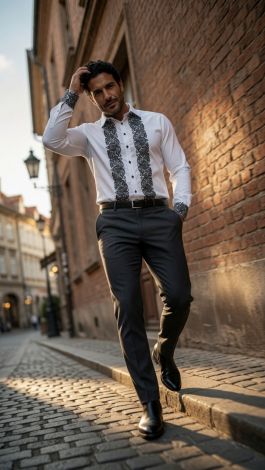 Lmt.signature men's premium shirt white with black embroidery - Image 7