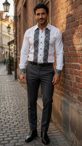 Lmt.signature men's premium shirt white with black embroidery - Image 8
