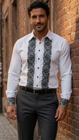 Lmt.signature men's premium shirt white with black embroidery