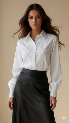 Lmt.signature white women's shirt with white silk embroidery