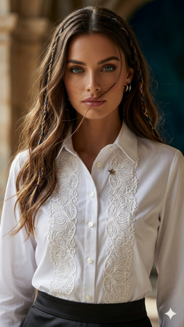Lmt.signature white women's shirt with white silk embroidery
