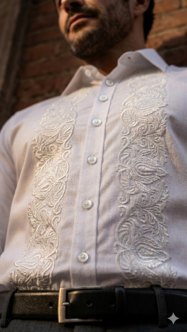 Lmt.signature white men's shirt with white silk embroidery
