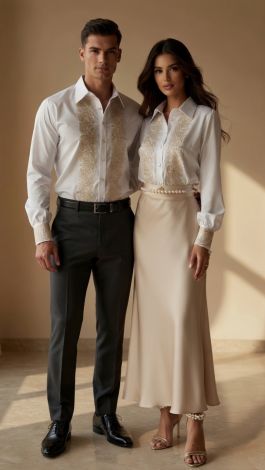 Lmt.signature premium men's white shirt with golden beige embroidery - Image 4