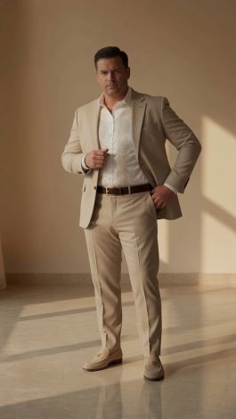 Lmt.signature premium men's white shirt with golden beige embroidery