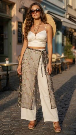 H1 (Product Name): Sheer Mesh Cape Skirt with Floral Embroidery - Image 4