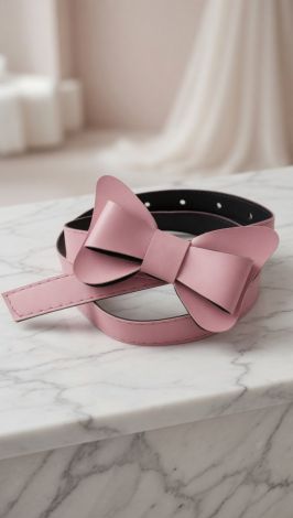 Children's Leather Belt with a Large Bow (Pink)