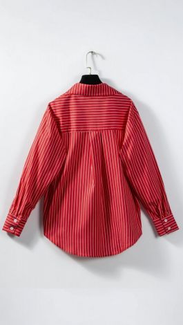 Women's Red Oversized Striped Cotton and Viscose Shirt - Image 4