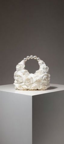 Designer bag with voluminous roses and a pearl handle