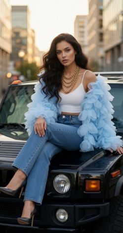 Handmade Sky Blue Jacket with Floral Decor