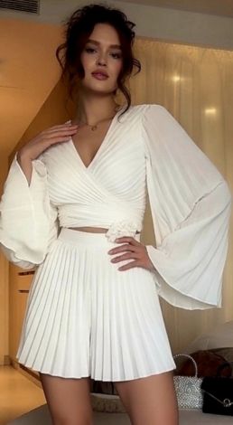 Designer Pleated Suit (Top and Shorts)