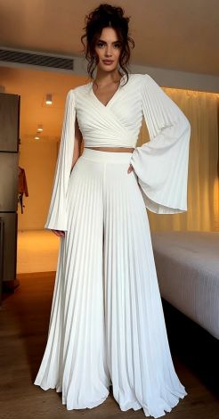 White Pleated Pantsuit