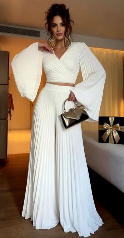 White Pleated Pantsuit