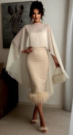 Evening Dress with Cape and Feathers