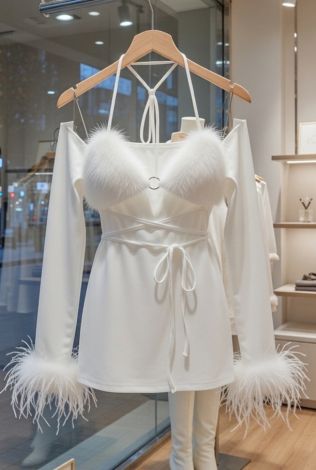 Set: Knit Dress and Milky Fur Top