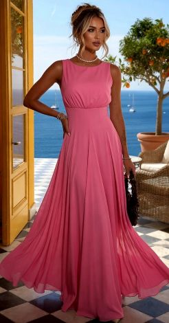 Berry-colored flowing dress in lightweight fabric
