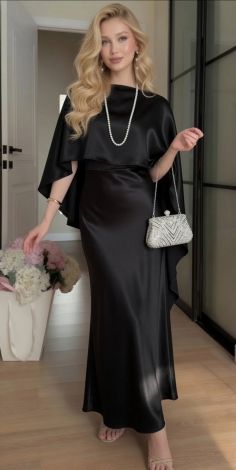 Black Evening Dress with Lace-Up Back and Elegant Cape - Image 7