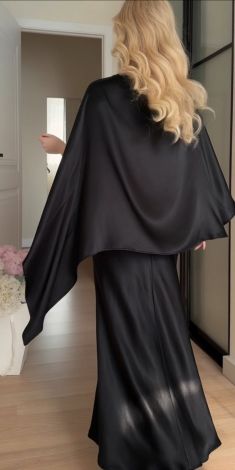 Black Evening Dress with Lace-Up Back and Elegant Cape - Image 6