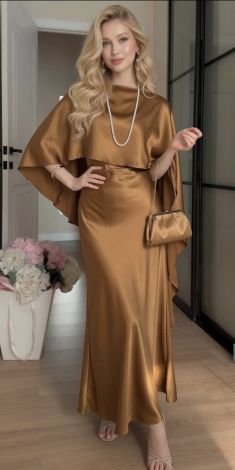 Bronze Evening Dress and Elegant Cape
