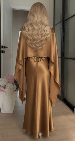 Bronze Evening Dress and Elegant Cape - Image 4