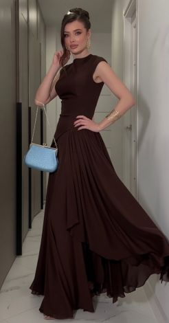 Evening set: Beautiful top and flowing chiffon skirt (chocolate)