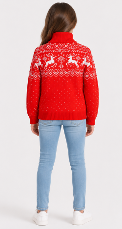 Girls knitted reindeer cardigan red