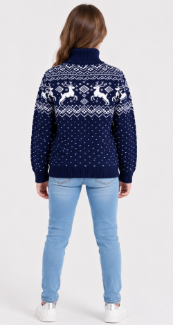 Girls knitted reindeer cardigan dark blue