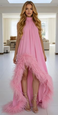 A luxurious pink evening dress
