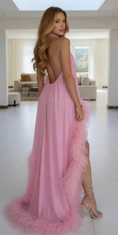 A luxurious pink evening dress