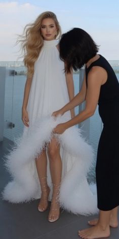 A luxurious white evening dress