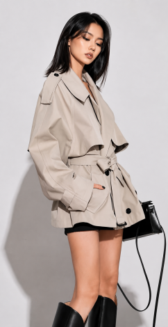 A stylish oversized cropped trench coat
