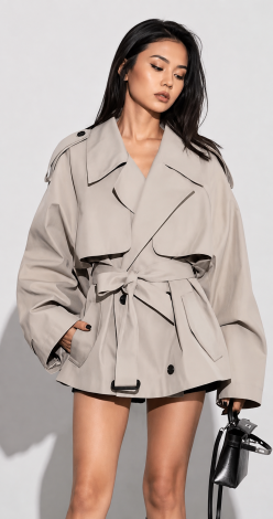 A stylish oversized cropped trench coat