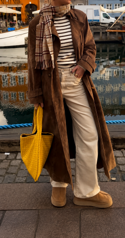 Long trench coat made of premium eco-suede with lining 