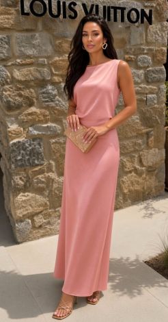 Evening pink silk maxi dress with a designer cape - Image 7