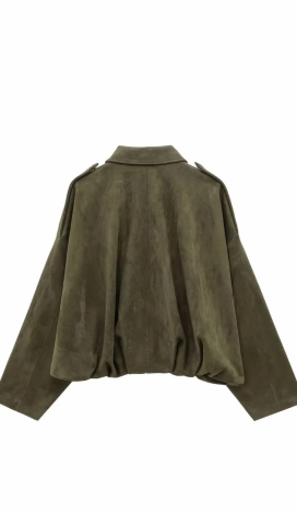 Khaki Faux Suede Oversized Short Jacket