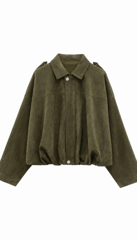 Khaki Faux Suede Oversized Short Jacket - Image 4